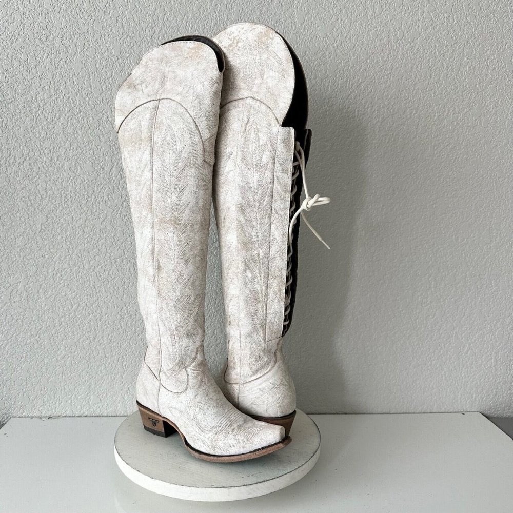 Lane LEXINGTON Over the Knee 7.5 White Cowgirl Western Boots Wide Calf Snip Toe